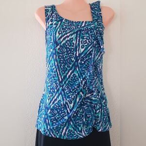 INC Blue Tribal Print Sleeveless Ruffle Tank Top